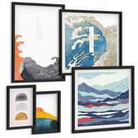 BILDER SET 5er Set - 50x50 cm & 20x30 cm & 40x60 cm Schwarzer Rahmen - Stilvolle moderne Blumen - Schwarz, Kunststoff (40/60cm) - TULUP