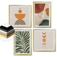 WANDBILDER 4er Set - 50x50 cm & 40x60 cm Goldrahmen - Abstrakte Blattformen - Goldfarben, Kunststoff (50/50cm) - ArtPrintCave
