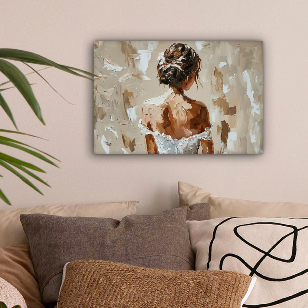 LEINWANDBILD - Frau - Farbe - Abstrakt - Beige - Modern - 30x20 - Deko XXL - Sandfarben, Textil (30/20cm) - MuchoWow