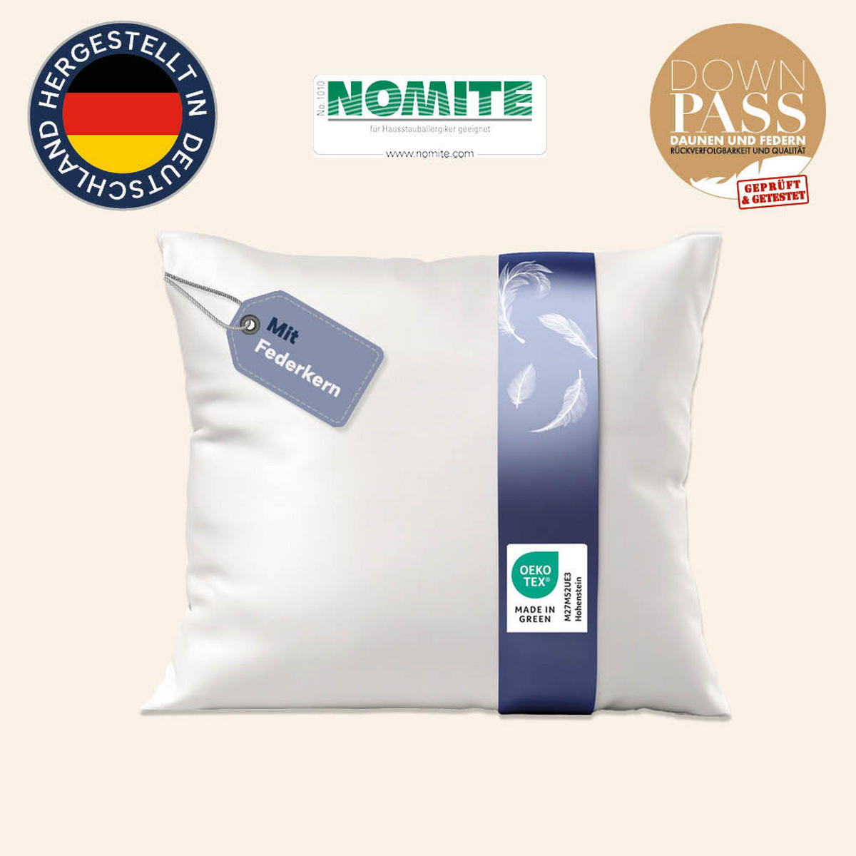 KOPFKISSEN 80x80 cm weich & stützend, 3-Kammer Daunenkissen 100% Daunen (Außen) - Weiß, Textil (80/80cm) - casimum