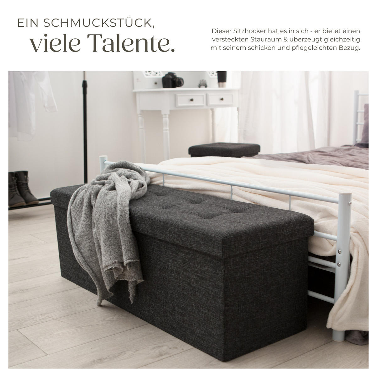 SITZHOCKER mit Stauraum, 110 x 38 x 38 cm,dunkelgrau - Dunkelgrau, Textil (38/38/110cm) - tectake