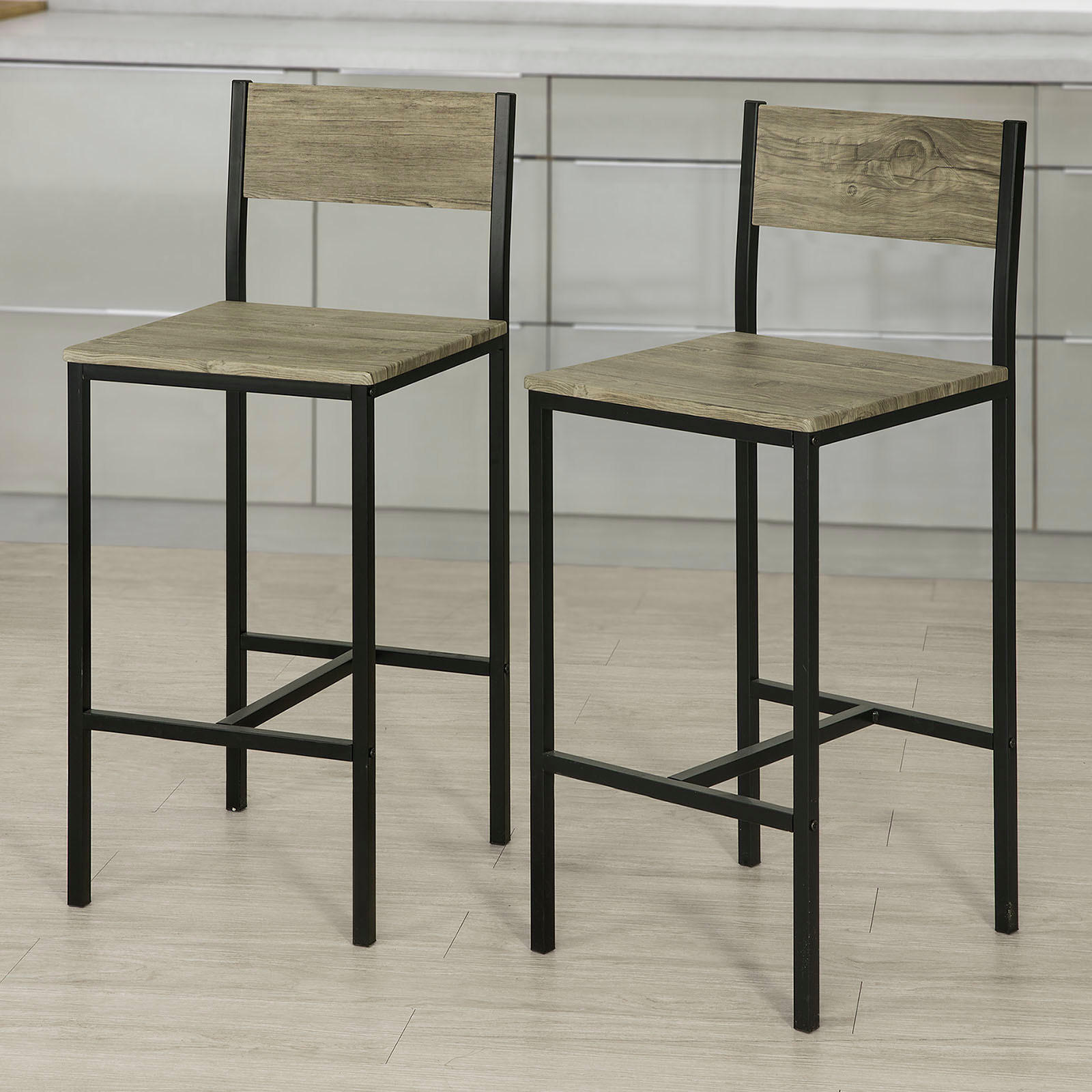BARSTÜHLE 2er Set Natur - Naturfarben, Holzwerkstoff (39/95/41cm) - SoBuy