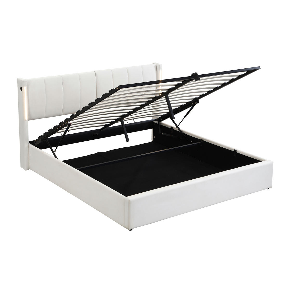 ČALOUNĚNÁ postel 180/200 cm bílá z PU s LED osvětlením, USB portem a úložným prostorem - bílá, plast (180/200cm) - OKWISH