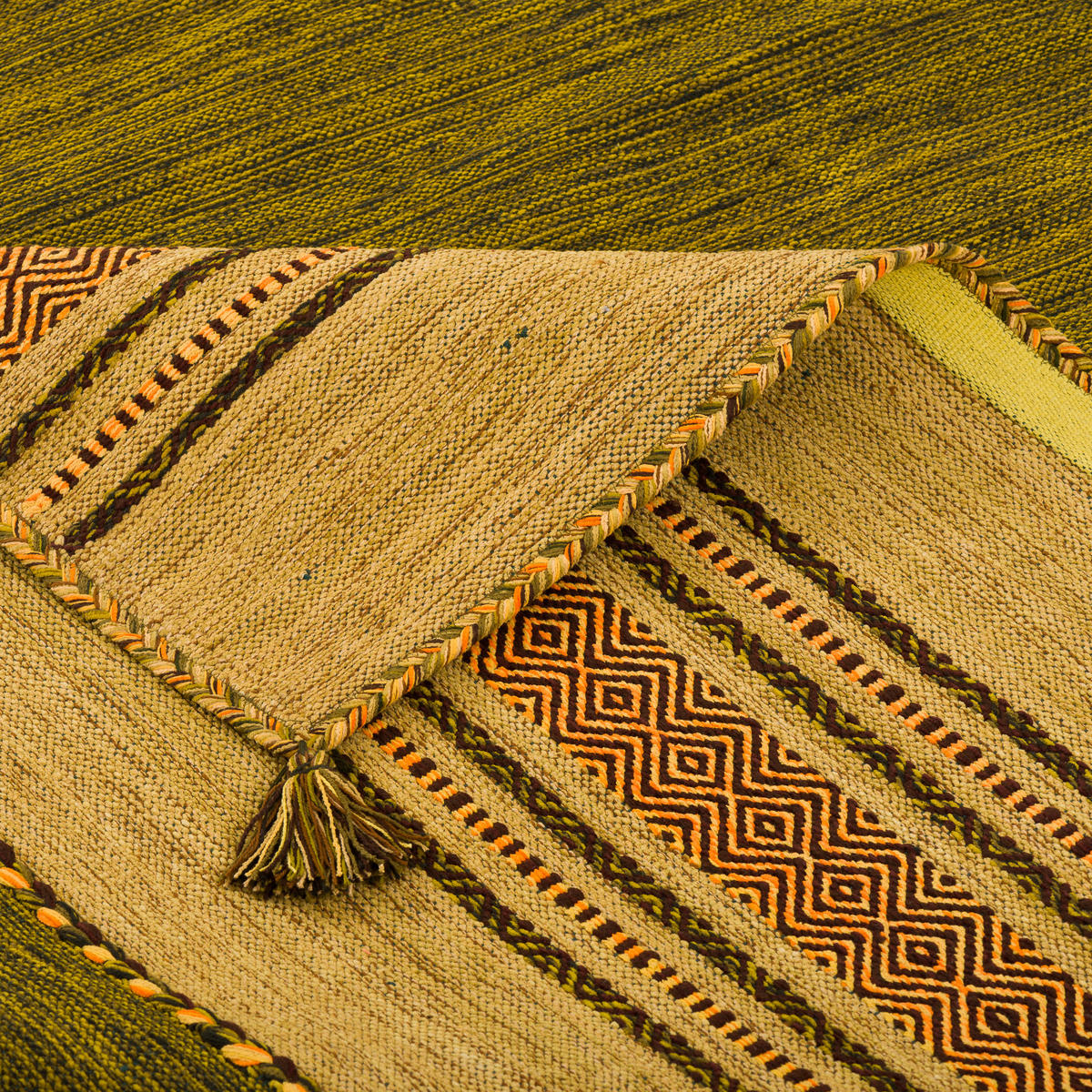 NATUR TEPPICH KELIM NAVARRO - Grün, Textil (120/180cm) - Pergamon