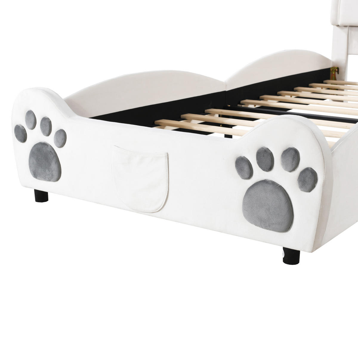 KINDERBETT Bärenform 90/200 cm weiß aus Samt - Weiß, Textil (90/200cm) - OKWISH