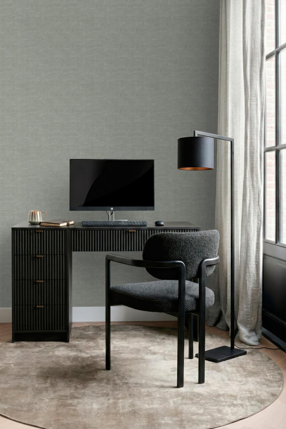 TAPETE Leinen-Optik 53 cm x 10.05 m - Grün, Papier (53/1000cm) - Origin Wallcoverings