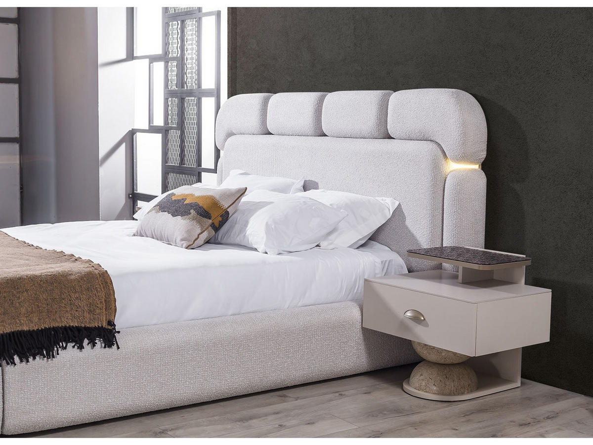 BETTANLAGE Avva Typ-2 Bett mit Kopfteil, 2 Nachttische und Kommode - Weiß, Holzwerkstoff (160/200cm)