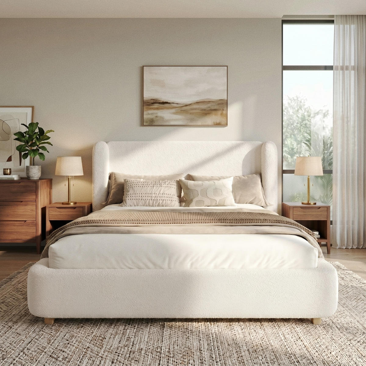 POLSTERBETT mit Bouclé-Bezug 180x200 cm Beige mit Lattenrost und abnehmbarem Kopfteilbezug - Beige, Textil (180/200cm) - Modfu