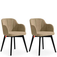 POLSTERSTUHL LONIS Esszimmerstühle 2er Set - Schwarz/Braun, Holz/Textil (55/82/54cm) - KONSIMO®