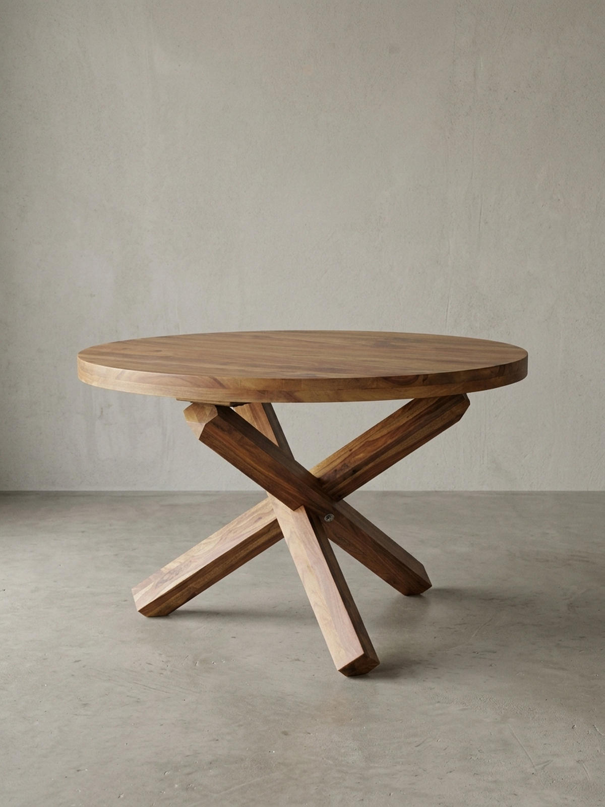 ESSTISCH Massivholz Rund Kreuzbeine Handgefertigt TEKO, Braun 120x120x75 cm - Braun, Holz (120/120/75cm) - KADIMA DESIGN