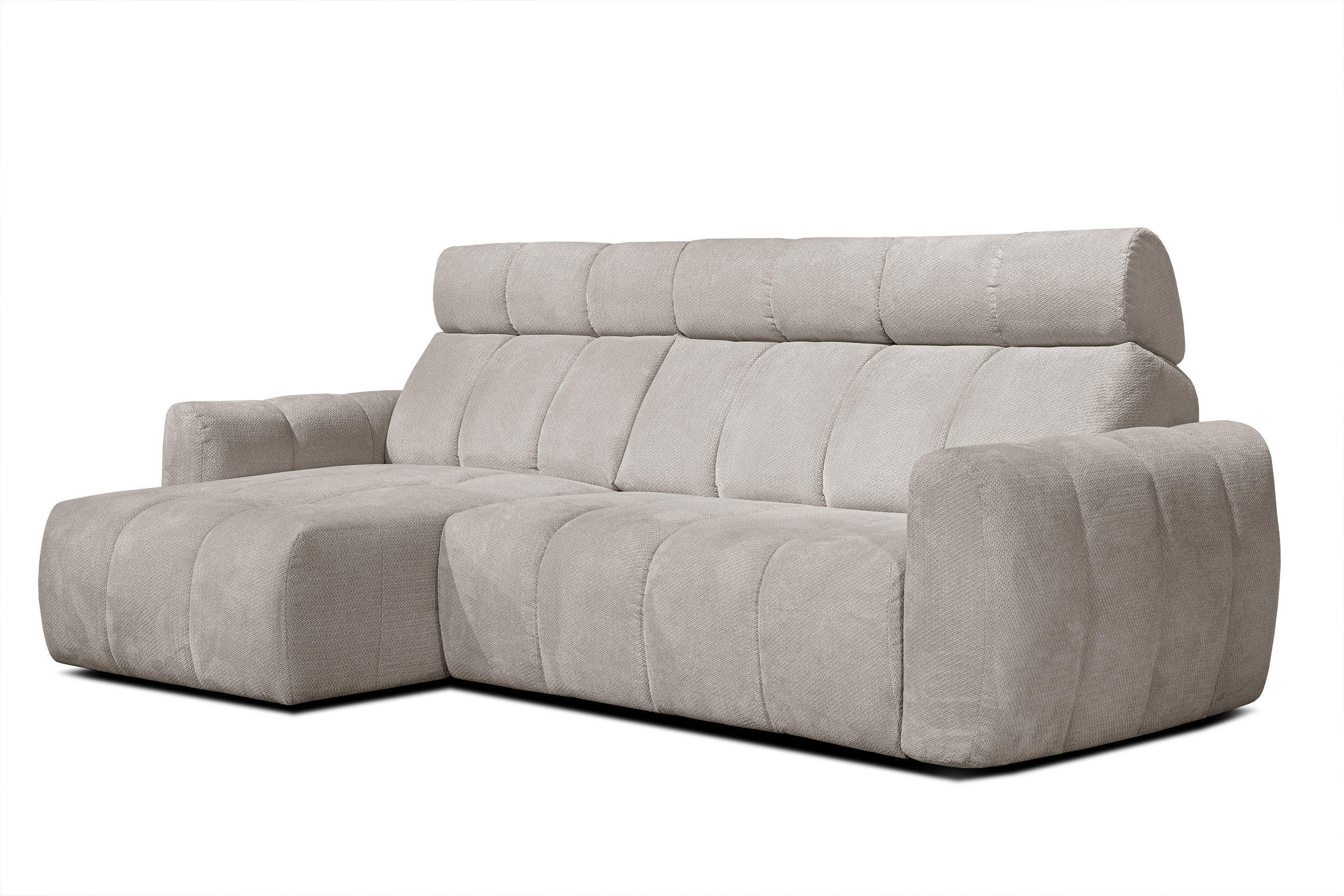 ECKSOFA KIMI 3-Sitzer, ausziehbarer Sitz, verstellbare Kopfstützen, beige - Beige/Schwarz, Holzwerkstoff/Textil (270/160cm) - Courtois Laville