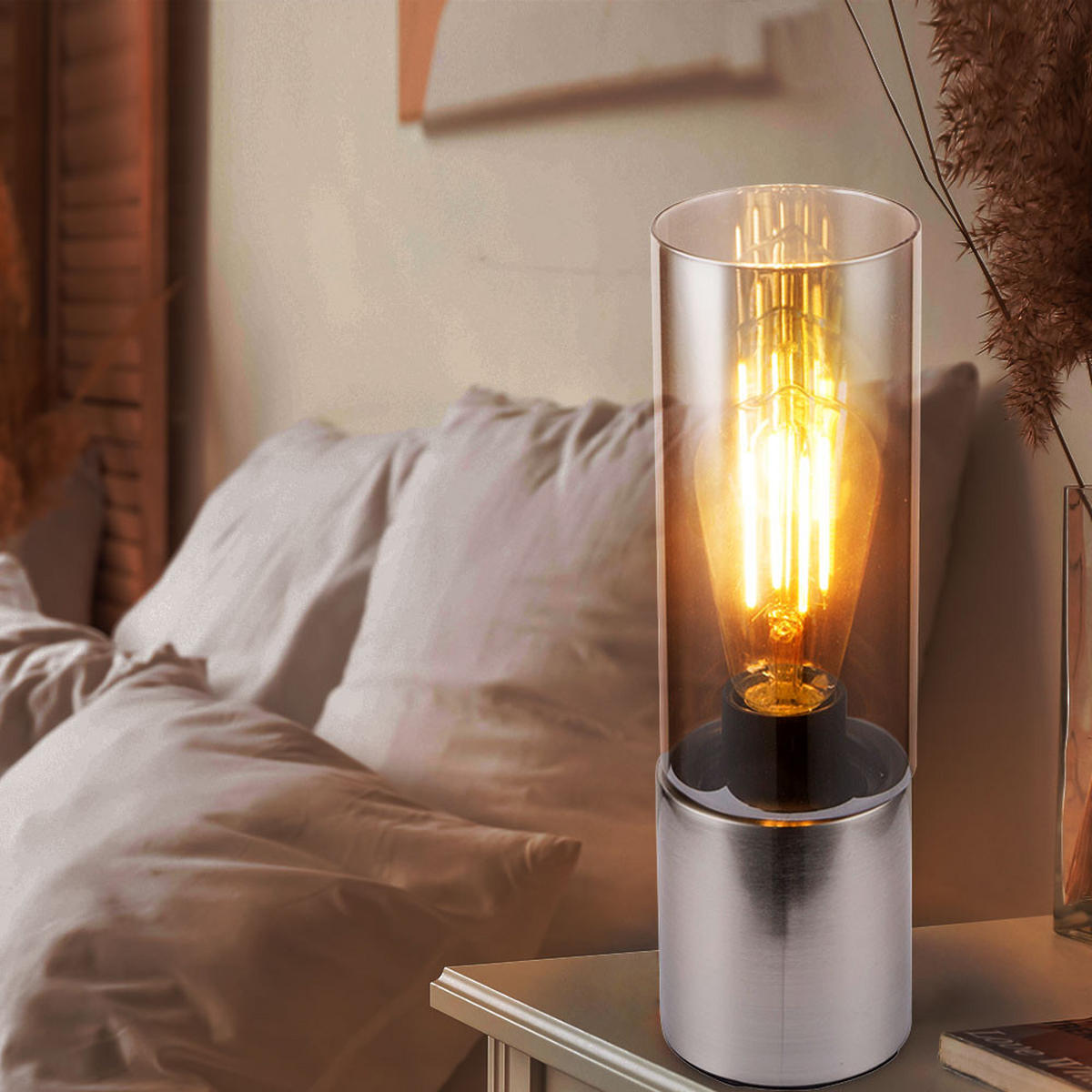 LED TISCHLEUCHTE Metall Silber ANNIKA - Silberfarben, Glas (9/9/30cm) - Globo Lighting