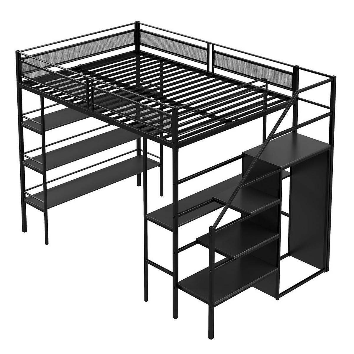 HOCHBETT 140x 200cm mit Schreibtisch in Schwarz - Schwarz, Metall (140/200cm) - KOMHTOM