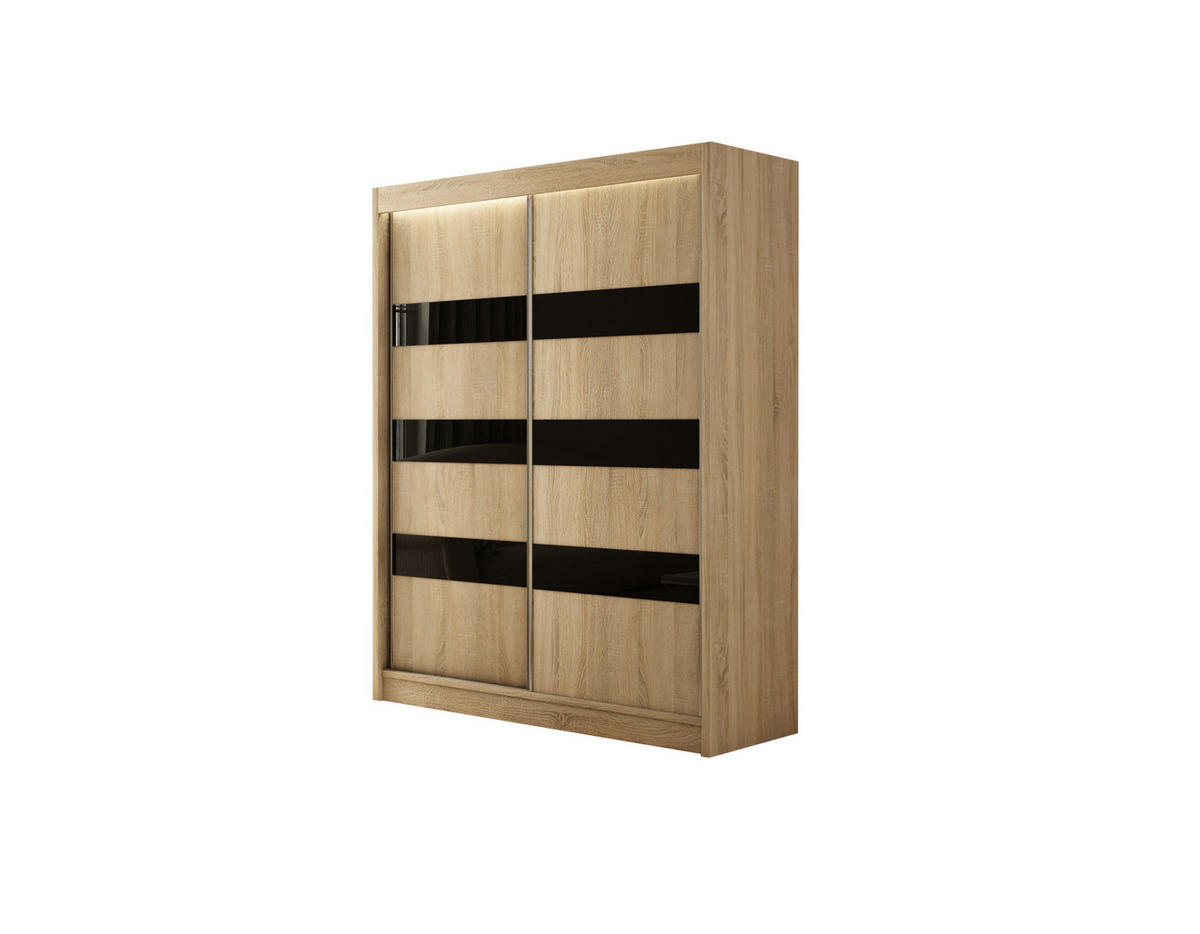 KLEIDERSCHRANK SOLTI mit LED - 120 cm - Sonoma Eiche|Schwarz - Schwarz/Sonoma Eiche, Holzwerkstoff (120/215/61cm) - ALTDECOR