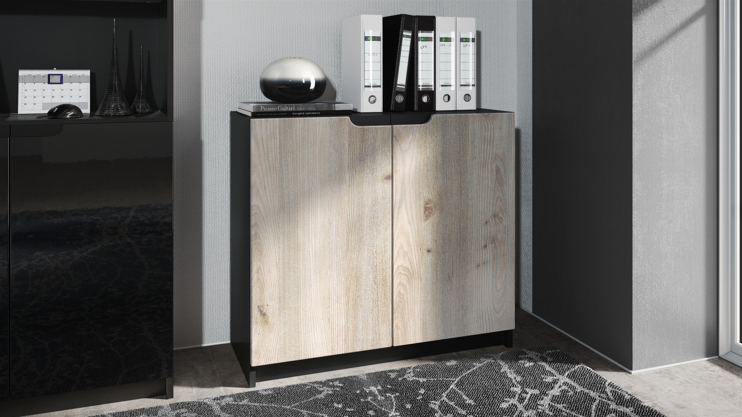 KOMMODE Logan Fronten in Eiche Nordic - Silbereichenfarben, Holzwerkstoff (82/78/37cm) - Vladon