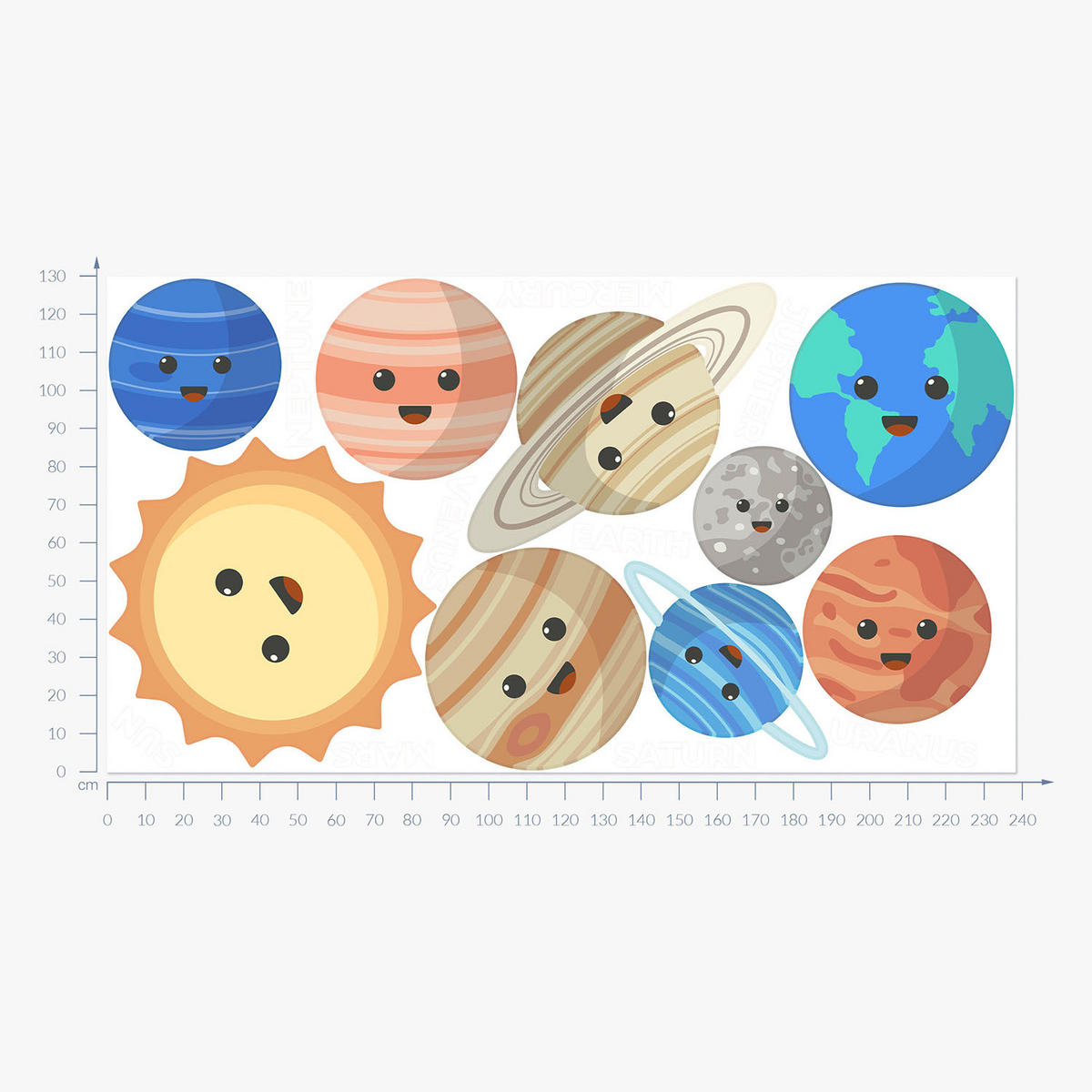 WANDAUFKLEBER 130x238cm - Lächelnde Planeten - Multicolor, Kunststoff (130/238/0.1cm) - Wallfluent