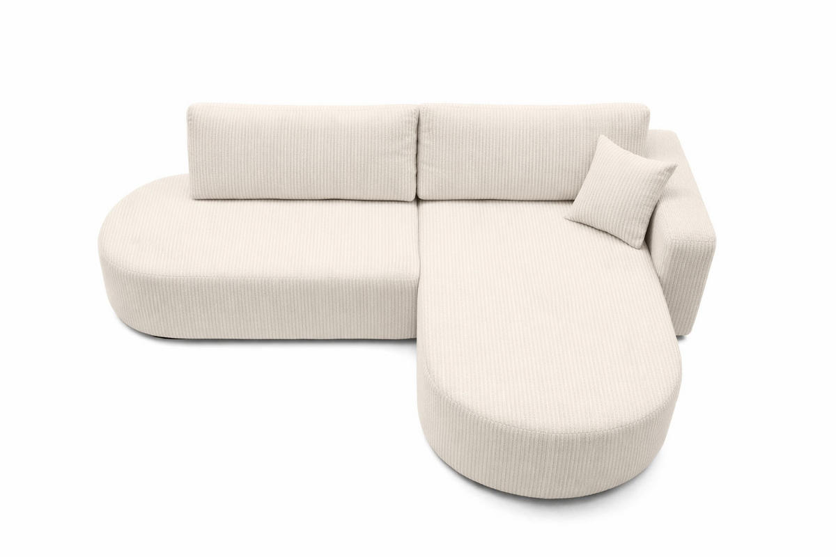 ECKSOFA Mit Schlaffunktion Und Bettkasten, Cordstoff Poso, Beige, Rechts, ROUND ONE OPEN XL - Creme, Holz (262/175cm) - Kaiser Möbel