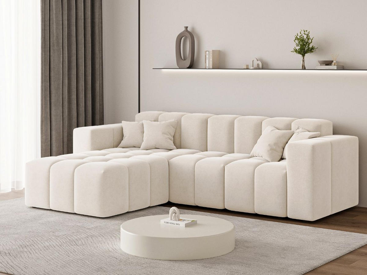 ECKSOFA Loopo Creme Links - Creme, Holz/Textil (265/180cm) - Graingold