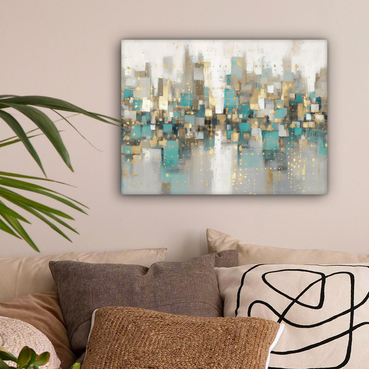 LEINWANDBILD Abstrakt - Blöcke - Gold - Skyline Wandbild 40x30 cm - Beige, Textil (40/30cm) - MuchoWow