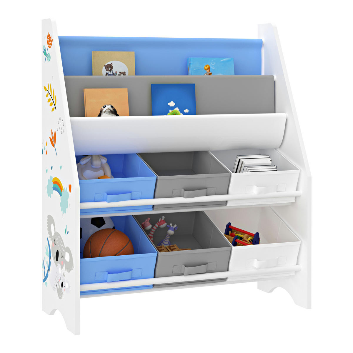 KINDERREGAL Ponteceso - Blau/Weiß, Holzwerkstoff/Textil (62/74/26.5cm) - [en.casa]