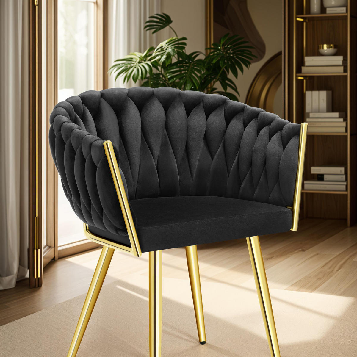 ESSZIMMERSTUHL 2er Set Astano,60,5 x 55 x 75 cm,schwarz/gold - Goldfarben/Schwarz, Textil (60.5/75/55cm) - tectake