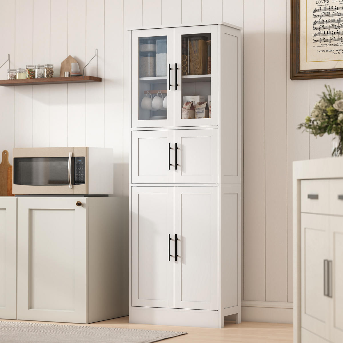HOCHSCHRANK DE-12536 6 Türen, 2 Glasfronten, verstellbare Böden, Weiß - Weiß, Holzwerkstoff (30/170/60cm) - ComfortXL