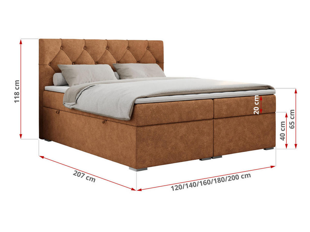 BOXBETT ALDA 180/200 Orange Struktur - H3 - Orange, Holz/Textil (180/200cm) - MKS