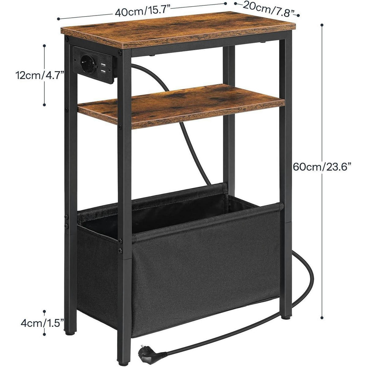 BEISTELLTISCH mit Ladestation und Stauraum 40 x 20 x 60 cm Rustikales Braun - Braun, Holzwerkstoff (20/40/60cm)