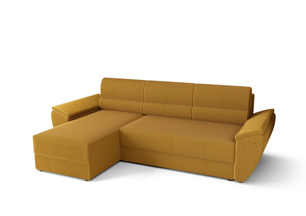 ECKSOFA L REBI L2 Poso 01 Links mit Schlaffunktion, Senfton, L-Form - Gelb, Textil (251/140cm)