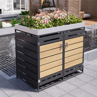 MÜLLTONNENBOX Pflanzkasten Holzoptik horizontal Schloss - Schwarz, Metall (131/120/79cm) - LEBENLANG