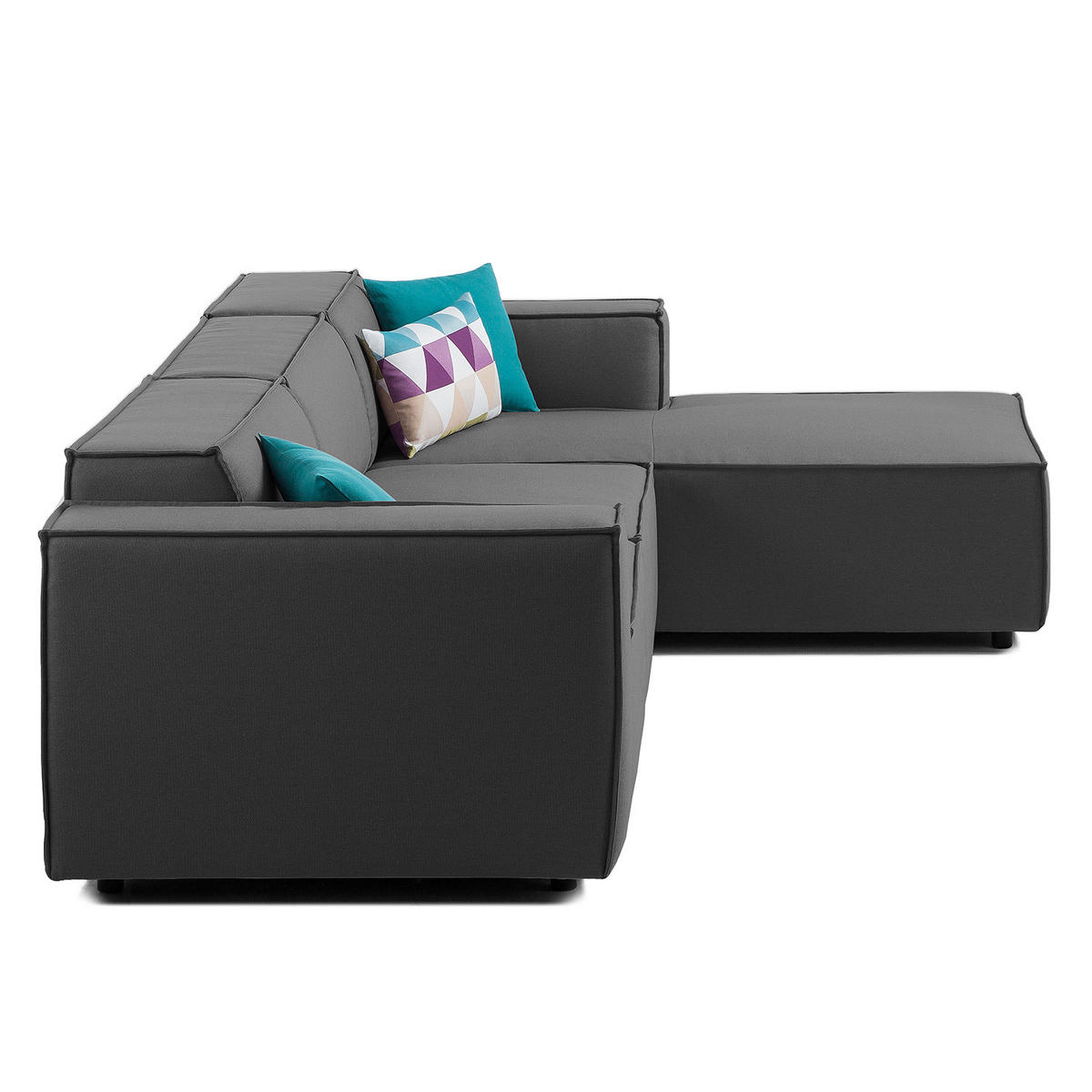 ECKSOFA mit Longchair - Anthrazit/Schwarz, Kunststoff/Textil (294/177cm) - home24