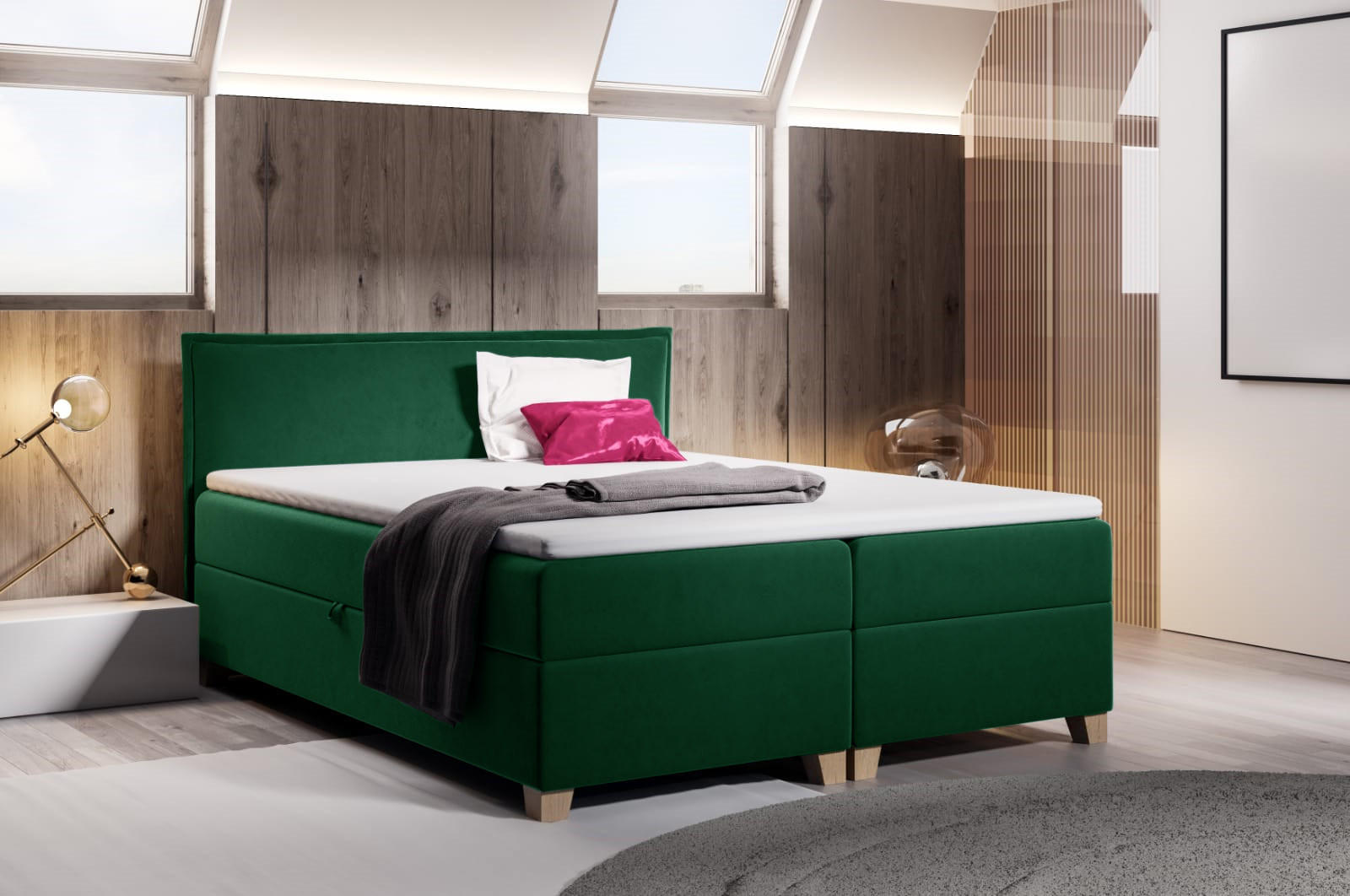 BOXBETT Fren - 160x200 - grün (Kronos 19, Velvet) - Beige/Grün, Holz/Holzwerkstoff (160/200cm) - Sofnet