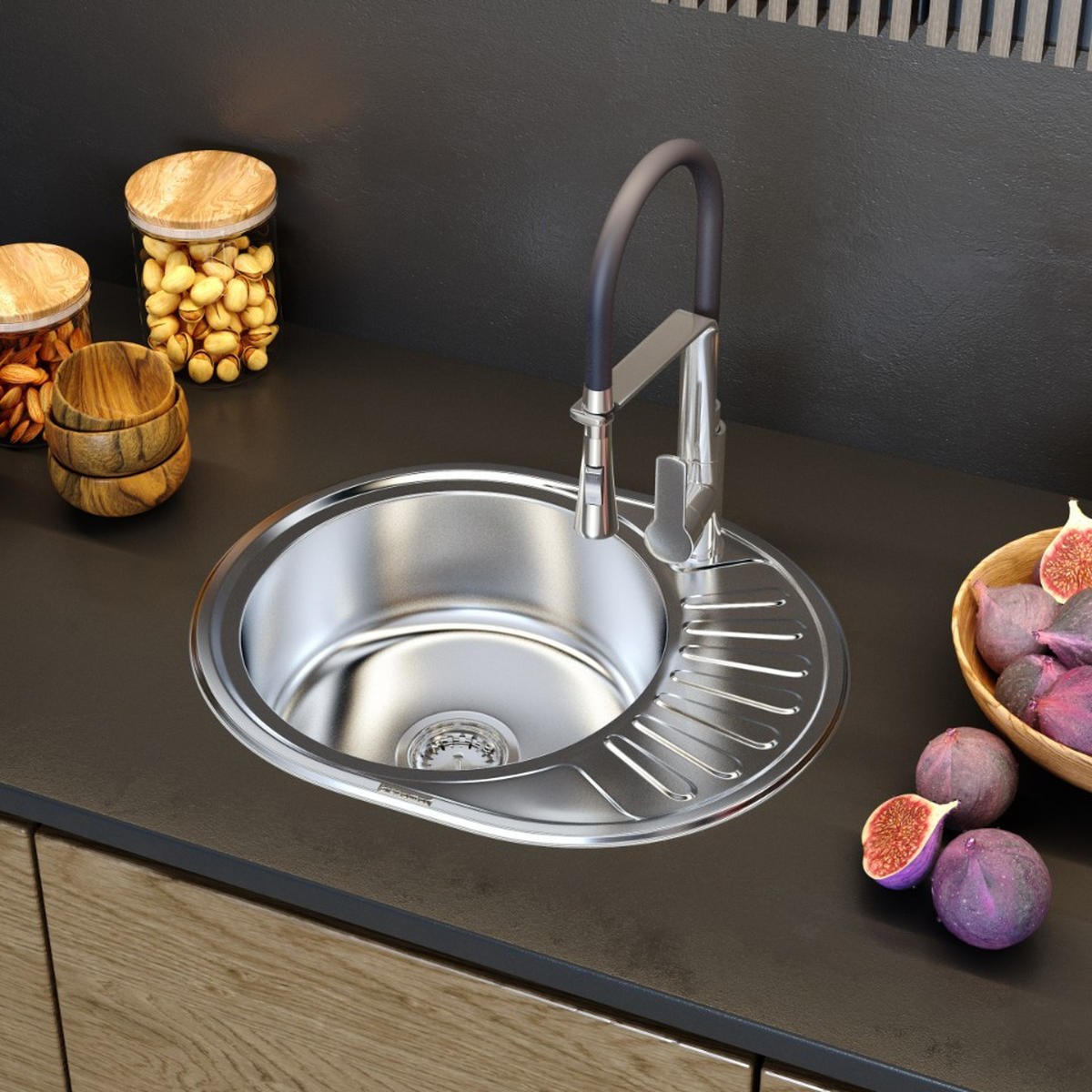 STAHLSPÜLE Apulia57 mit Siphon - Chromfarben, Metall (45/16/57cm) - Granitan