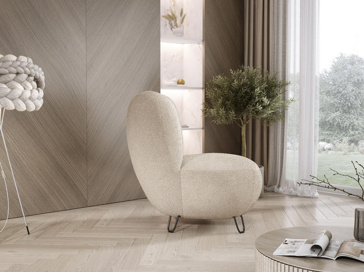 SESSEL LUIS, Skandinavischer Stil – Freistehend, 82×56×82 cm, PULVERWEISS - Sandfarben/Schwarz, Holz/Textil (82/82/66cm) - DomoHome