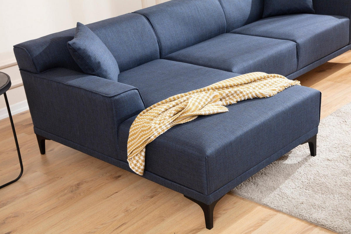 ECKSOFA modern inklusive Zierkissen - Blau/Schwarz, Holz/Kunststoff (250/145cm) - myHomelando