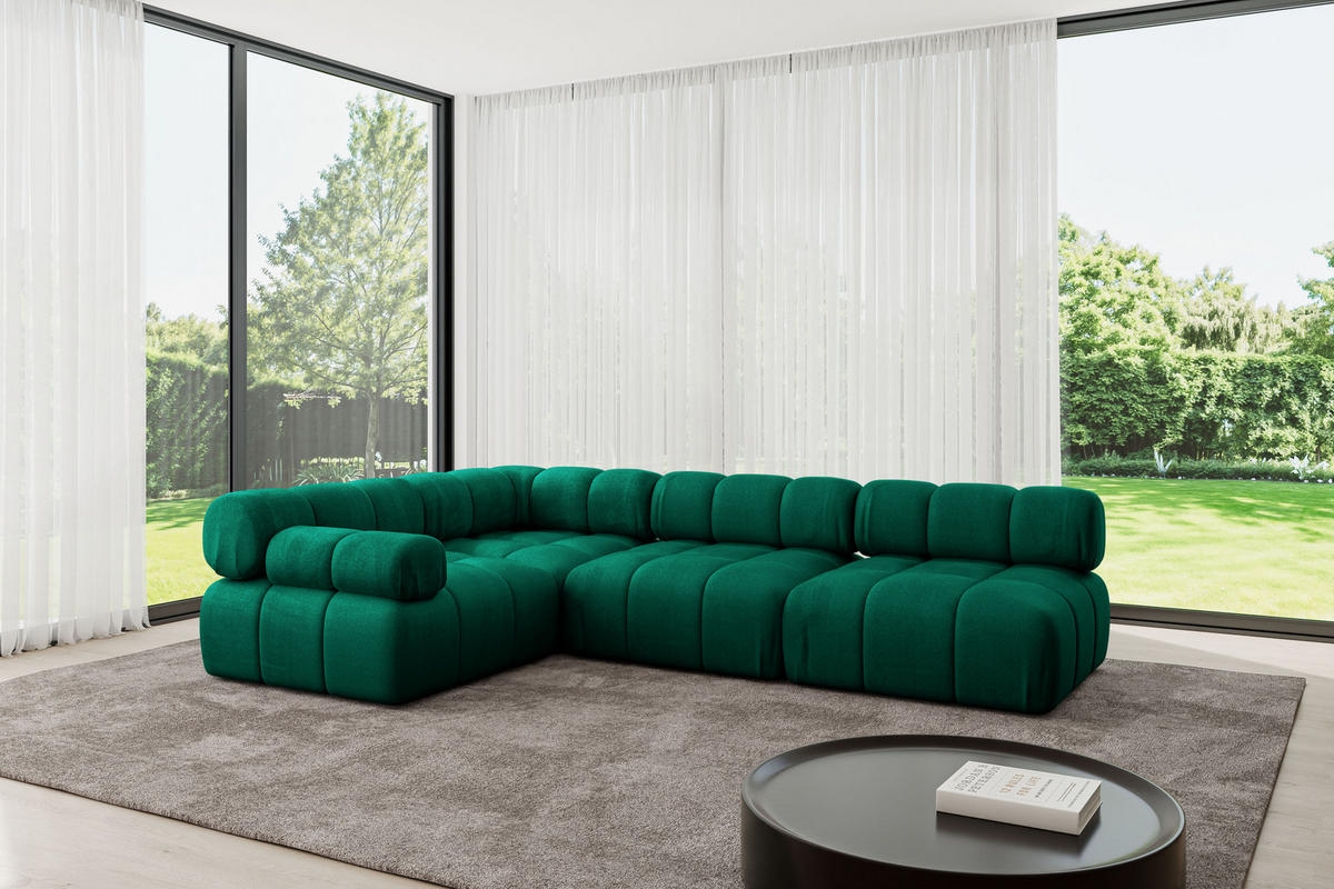 ECKSOFA modulares Sofa Mende-L2 - 285x190x70 cm Dunkelgrün Velours - Dunkelgrün, Holzwerkstoff/Textil (285/190cm) - ALTDECOR