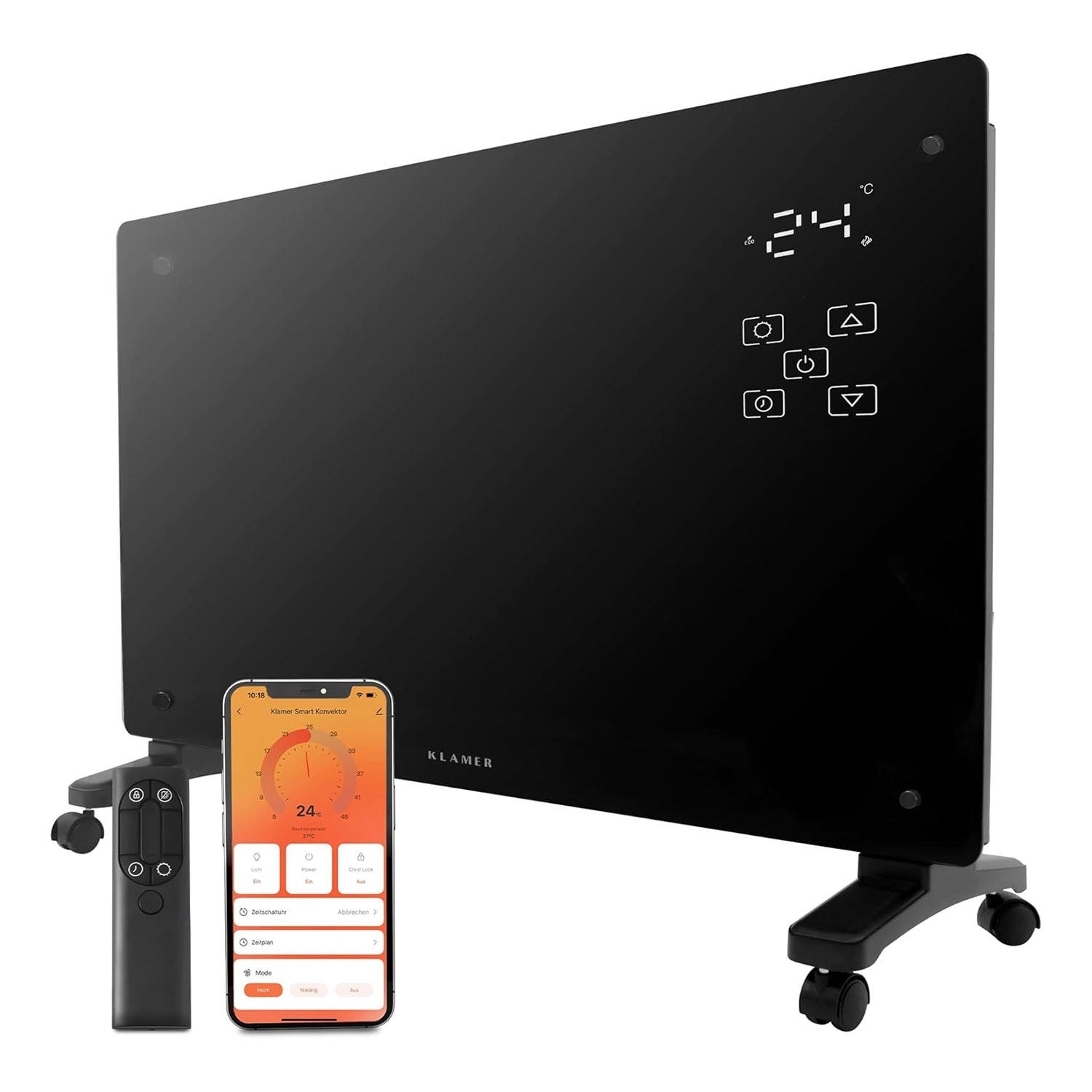 KONVEKTOR 2500 W WLAN Heizgerä - Schwarz, Kunststoff/Metall (25/55/85cm) - KLAMER