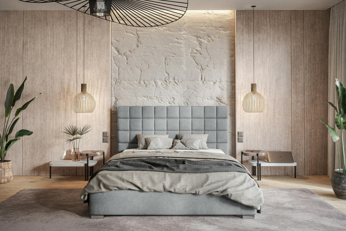 POLSTERBETT 180x200 mit Bettkasten Noris, Samtstoff, Grau - Hellgrau, Holz/Textil (180/200cm) - Emporius