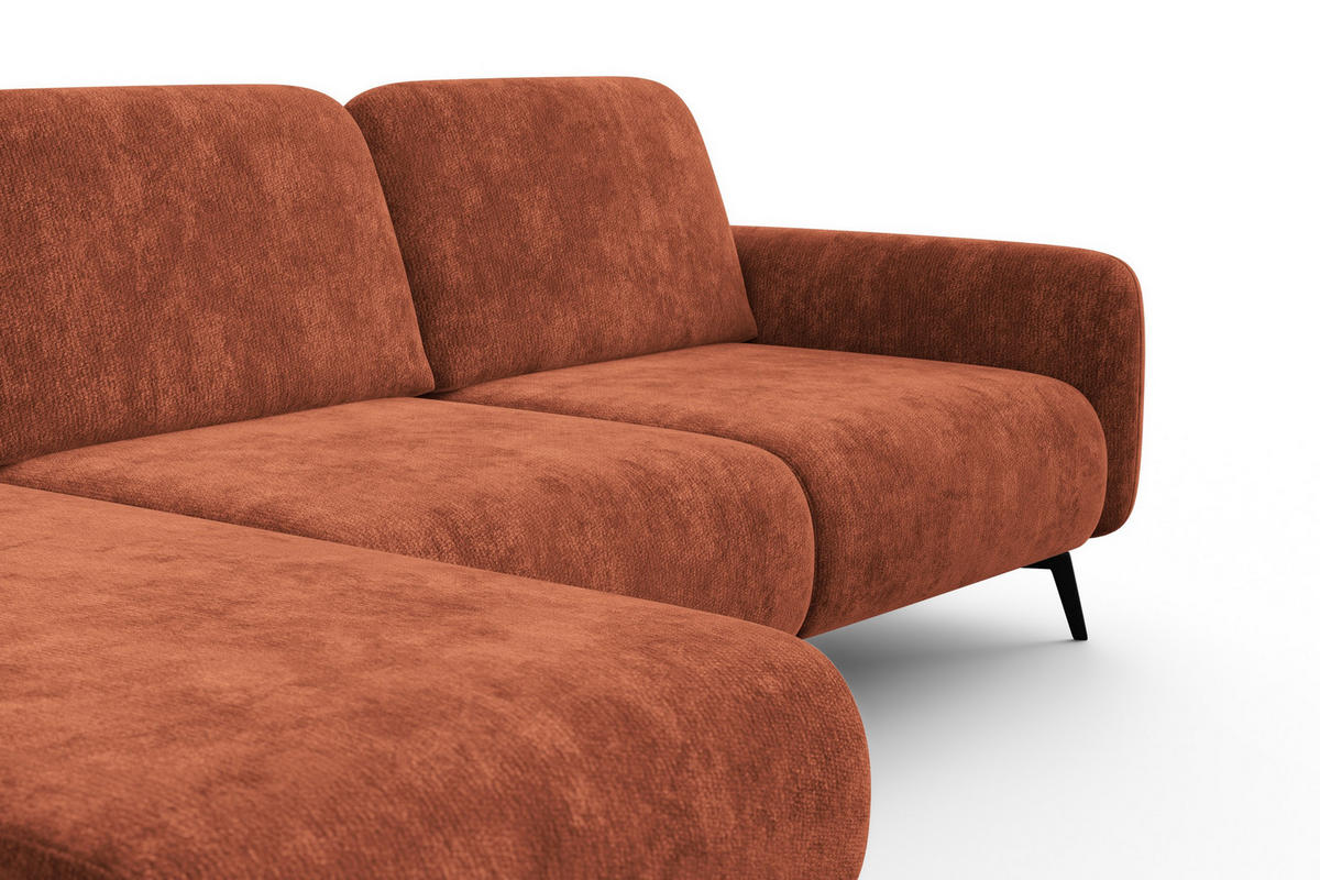 ECKSOFA FEBE 4-Sitzer LINKS, rostroter Chenille-Stoff - Rostfarben/Schwarz, Holz/Textil (264/157cm) - Wozimo