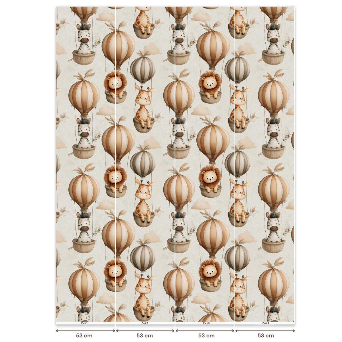 KINDERTAPETE - Safari - Heißluftballons - Taupe - 200x280 cm - Beige, Papier (200/280cm) - OnlyWow