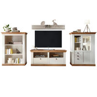 WOHNWAND weiß Pinie, Eiche 4-teilig 376 cm, Schrankwand im Landhaus-Stil - Silberfarben/Eiche Wotan, Glas/Holzwerkstoff (376/170/52cm) - Furn.Design