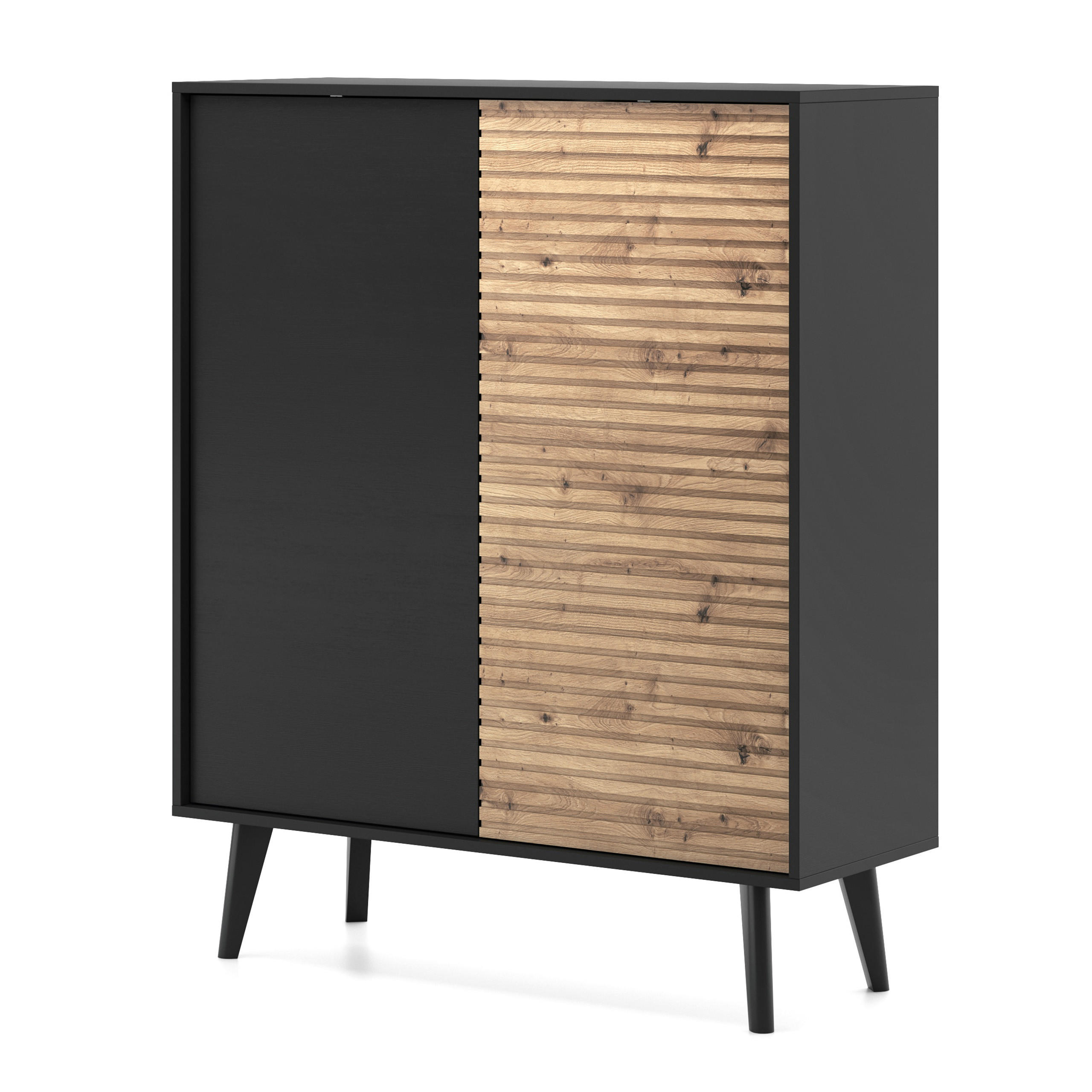 HIGHBOARD VILLETTA 104/125/39 cm mit 2 Türen Schwarz - Schwarz/Eiche Artisan, Holzwerkstoff (104/125/39cm) - MASSENO