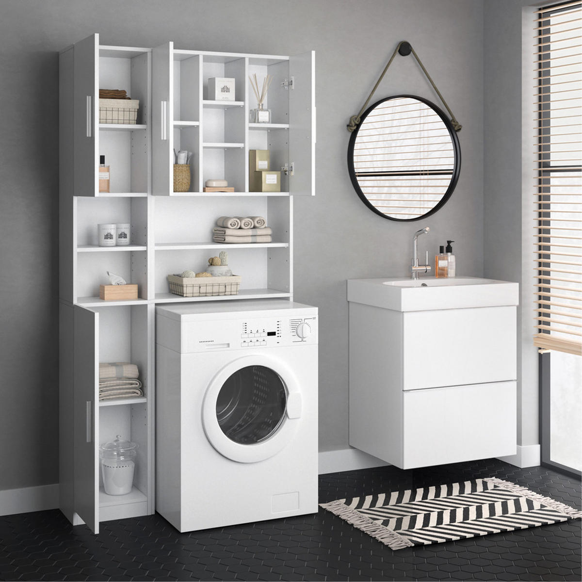BADSCHRANK Luis Weiß 32 x 190 cm - Weiß, Holzwerkstoff (32/190/25.8cm) - Vicco