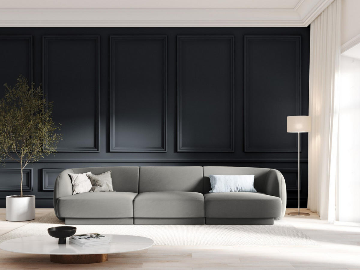 SOFA Miley aus Samt hellgrau 3 Sitzplätze - Hellgrau, Textil (90/70/255cm) - Micadoni