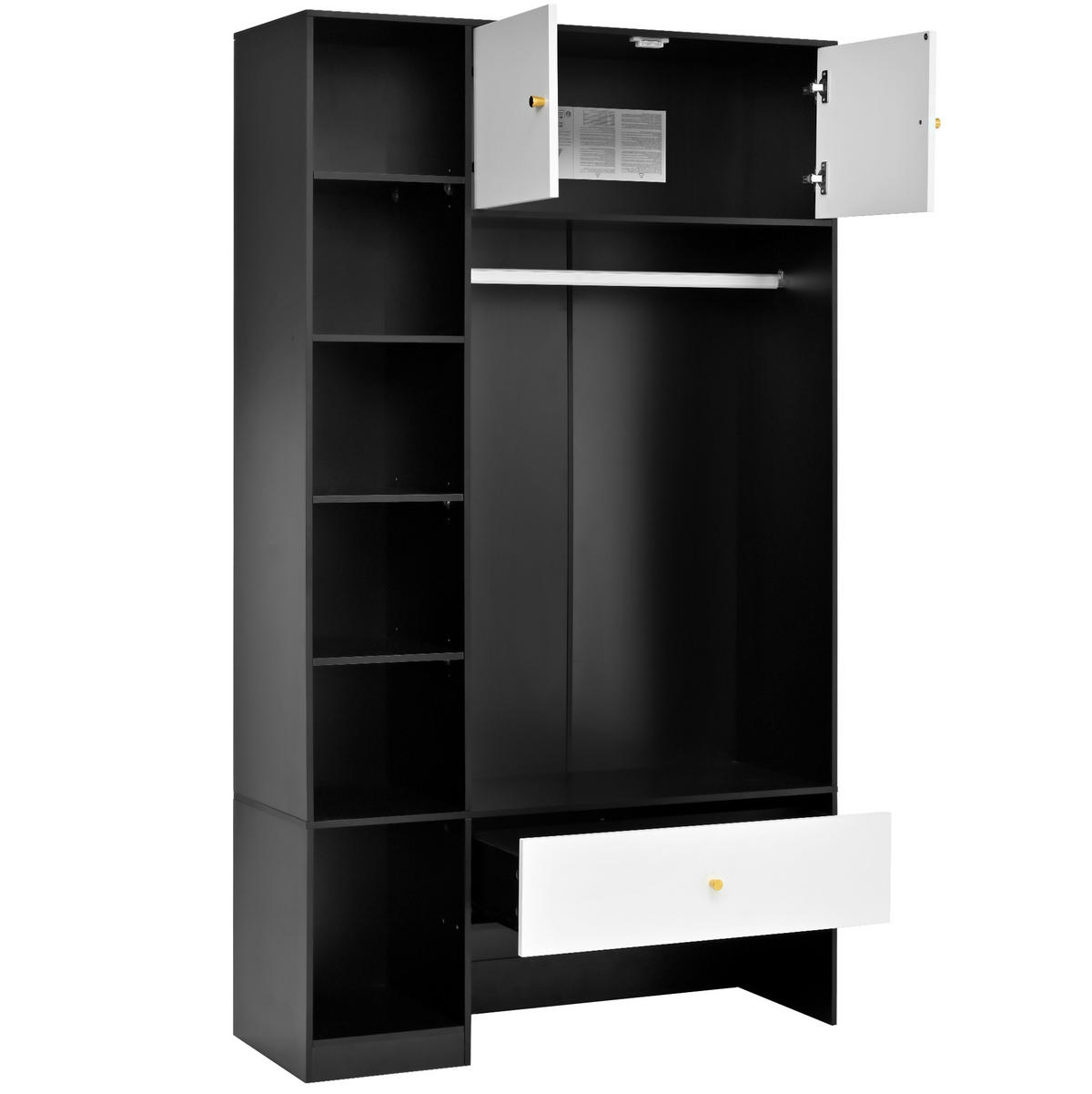 STANDKLEIDERSCHRANK 105/40/185 cm mit 2 Türen, Schublade und offenen Fächern - Weiß, Holzwerkstoff (105/185/40cm) - BEAOK