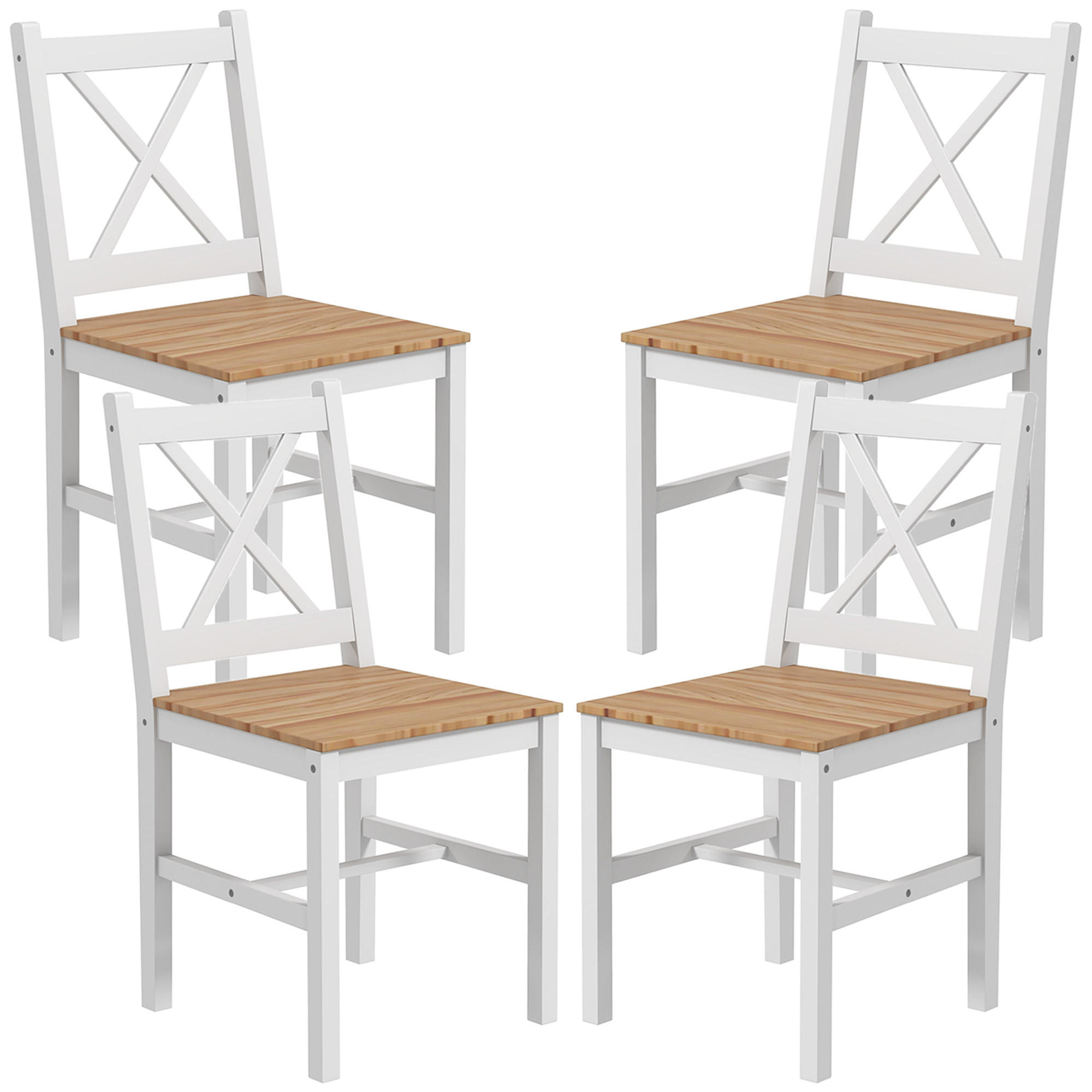 ESSZIMMERSTÜHLE 4er-Set DE-13246 Landhausstil mit weißem Gestell Weiß/Natur - Naturfarben, Holz (46.5/86/41cm) - ComfortXL