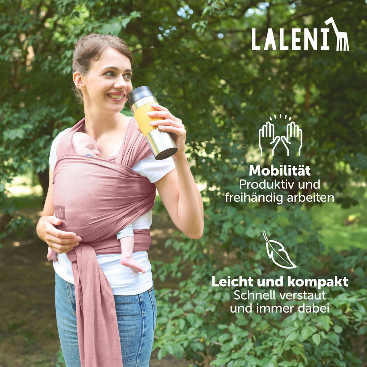 BABYTRAGEN für Neugeborene bis 15 kg - 100% Baumwolle (Ohne Elasthan) - Rosa - Rosa, Textil (60/5.1cm) - Laleni