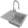 GRANITSPÜLE Kopenhagen Easy, 2-er set Grau 55/44 cm 1 Becken + Küchenarmatur 38/14 cm + Ablauf-Set ab 45er Unterschrank - Chromfarben/Grau, Kunststoff (55/17/44cm) - Primagran
