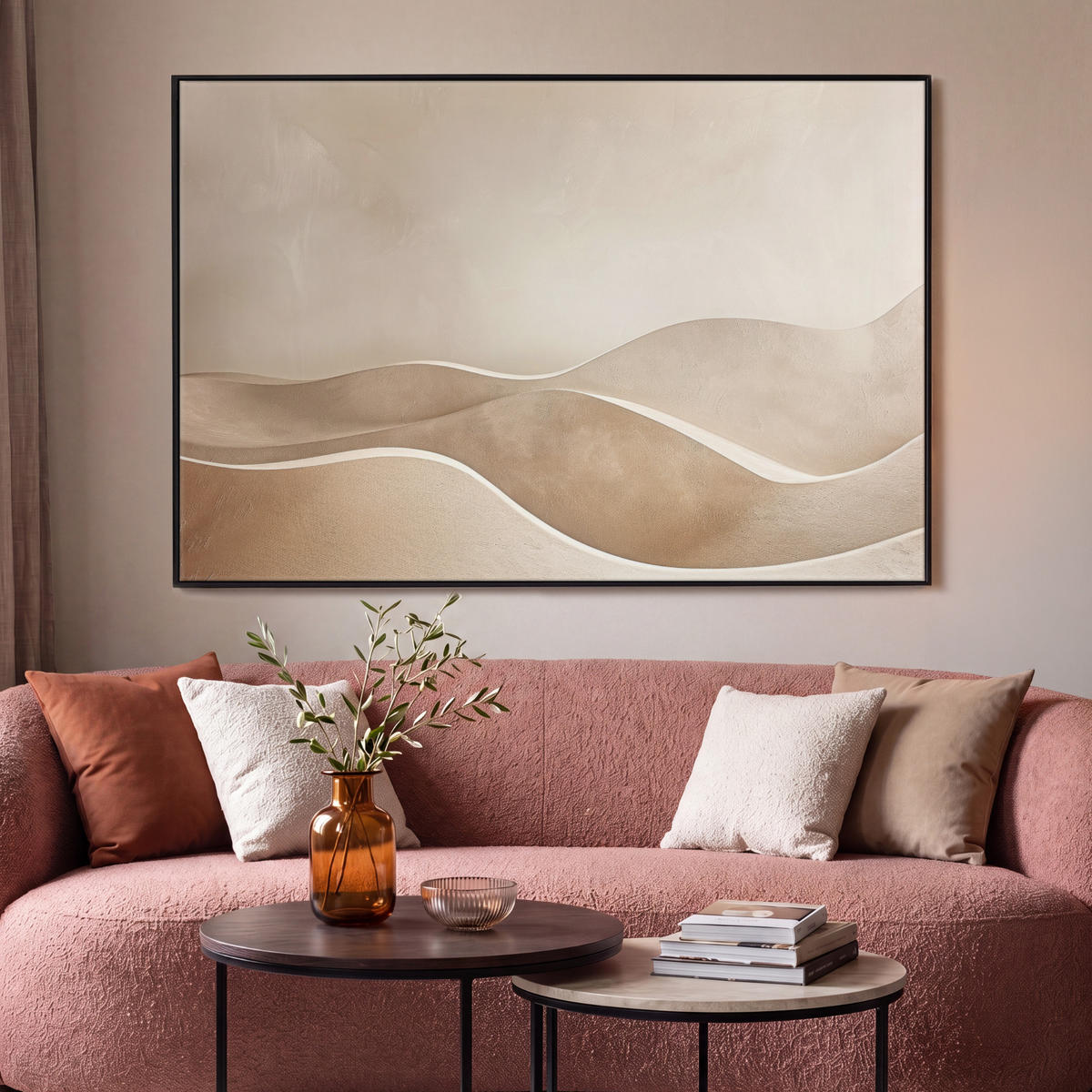 LEINWAND Bilder mit Rahmen - Beige - Natur - Abstrakt - Modern - 140x90 - Beige, Textil (140/90cm) - MuchoWow