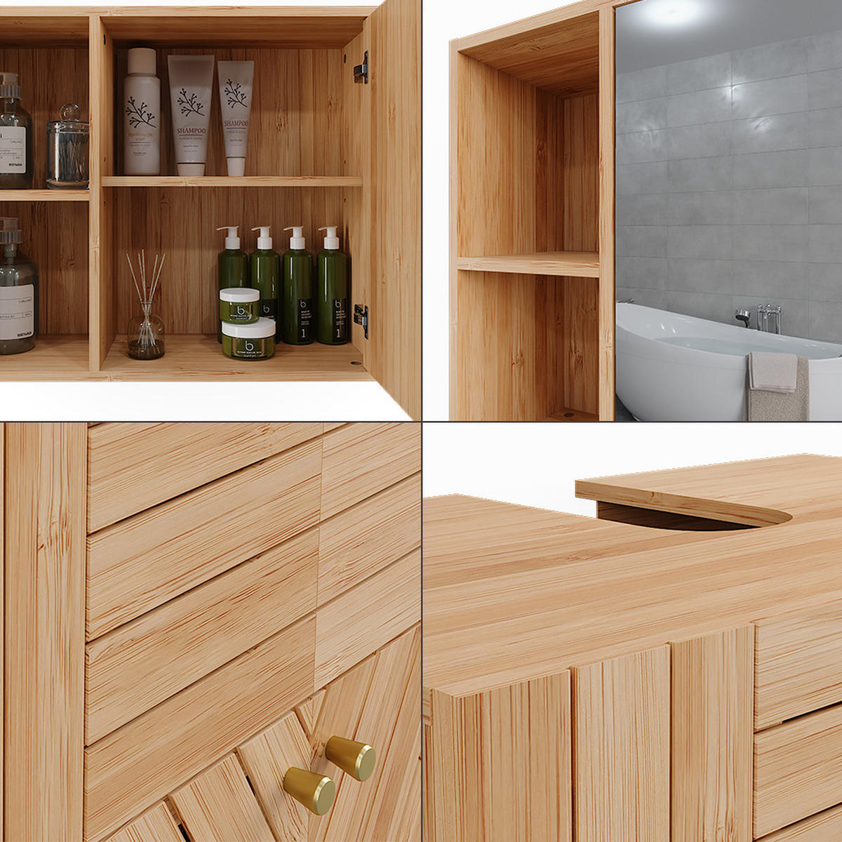 BADMÖBEL-SET Lucie Bambus 2 Teile - Grün, Holzwerkstoff (60/65/36cm) - Vicco